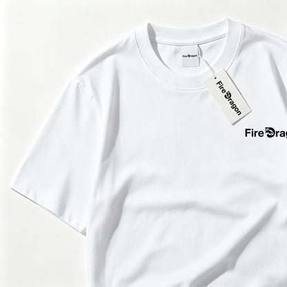 FireDragon Men's Crew Neck Cotton Short Sleeve T-Shirt, Minimal Small Logo Print Casual Basic Breathable Tee Top
