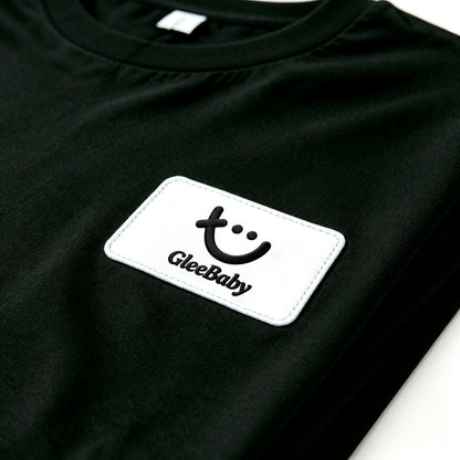 GleeBaby Smile Patch Short Sleeve T-Shirt, Unisex Crew Neck Casual Tee, Soft Breathable Basic Black Top