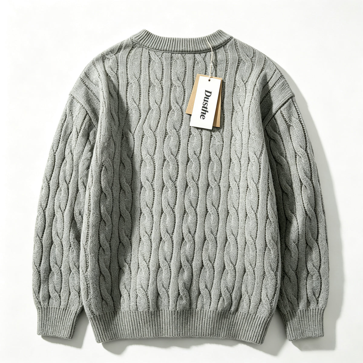 Dusthe Men's Crew Neck Cable Knit Sweater, Vintage Thick Pullover, Loose Fit Long Sleeve Warm Top for Fall Winter