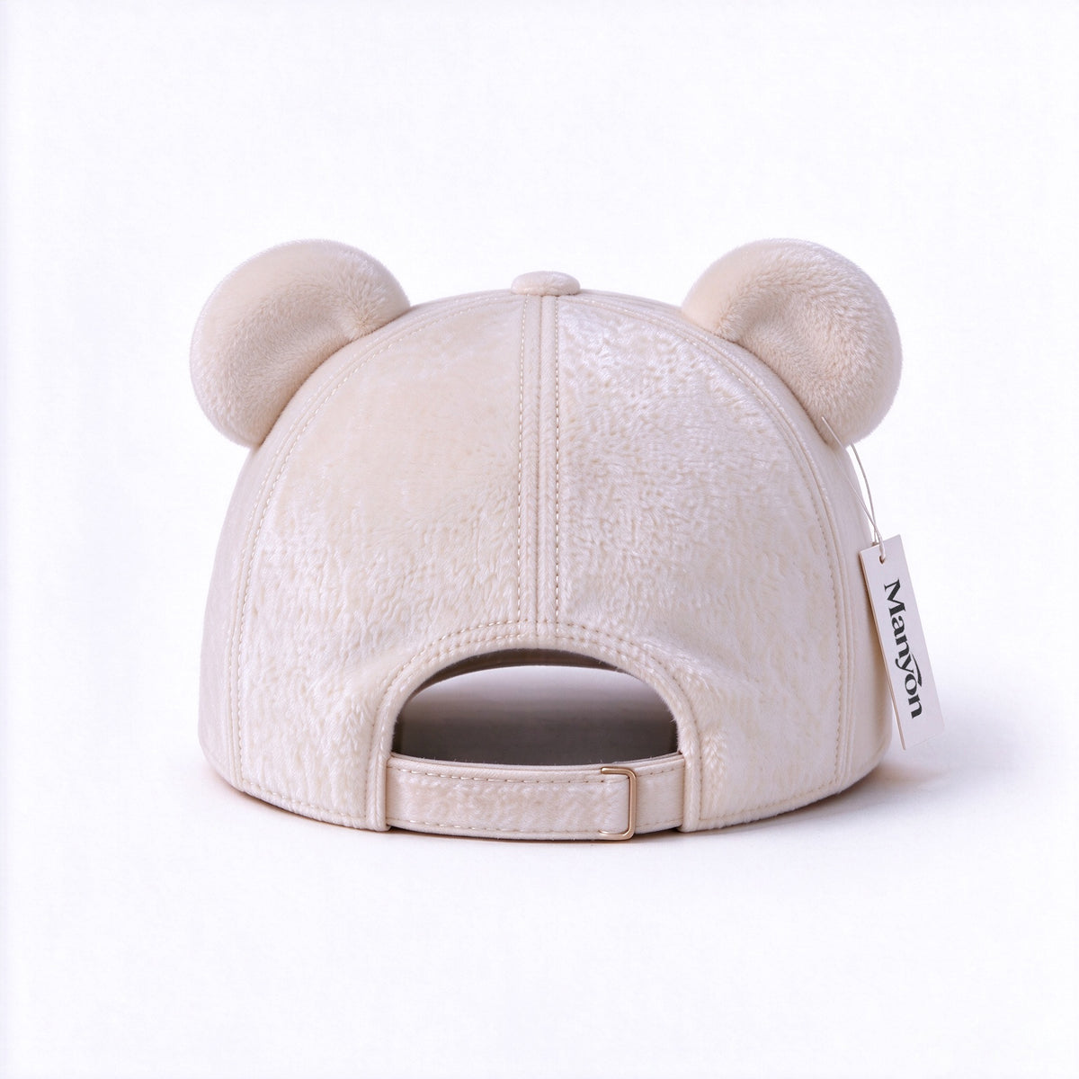 Manyon Cute Bear Ears Plush Baseball Hats, Fuzzy Warm Adjustable Curved Brim Hats, Casual Fashion Winter Outdoor Sport Hats for Women Girls