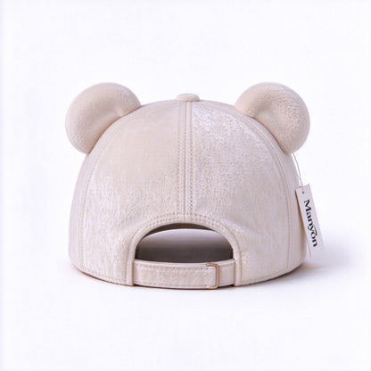 Manyon Cute Bear Ears Plush Baseball Hats, Fuzzy Warm Adjustable Curved Brim Hats, Casual Fashion Winter Outdoor Sport Hats for Women Girls