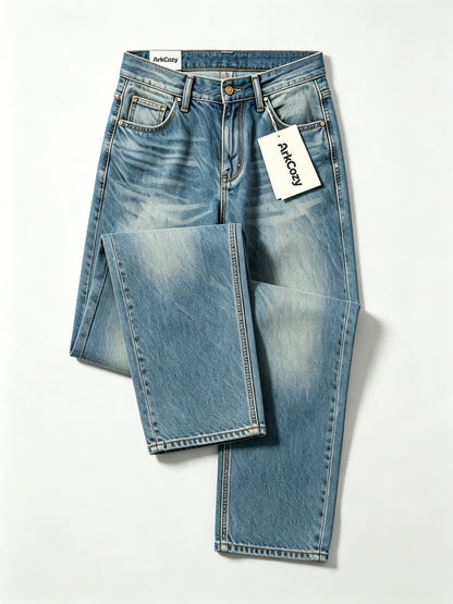 ArkCozy Straight Leg Jeans, Classic Washed Denim Pants, Relaxed Fit Casual Denim Trousers for Men Daily Wear