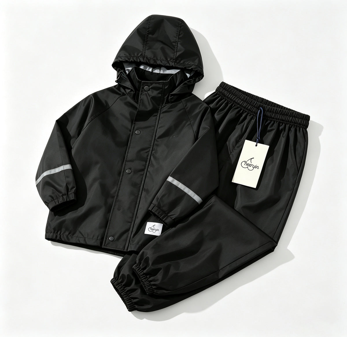 Cheeryin Kids Rain Suit, Hooded Rain Jacket and Rain Pants Set, Waterproof Reflective Strip Rainwear for Boys Girls Outdoor Rainy Day