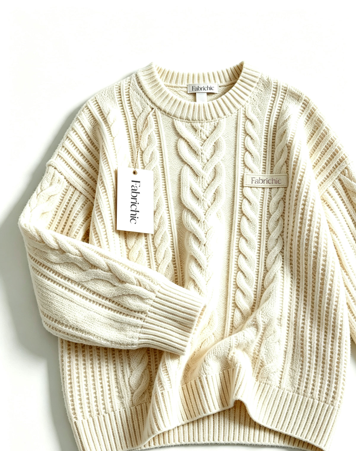 Fabrichic Cable Knit Crew Neck Sweater, Loose Long Sleeve Pullover Jumper, Soft Warm Casual Knitted Sweater for Women Fall Winter Daily Wear