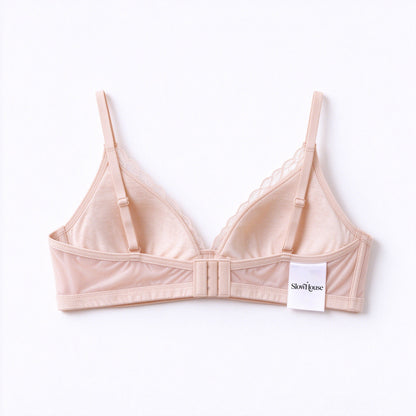 SlowHouse Women Lace Wireless Underwear Bra, Soft Lightly Lined V Neck Bralette, Adjustable Straps Back Hook Comfy Everyday Underwear