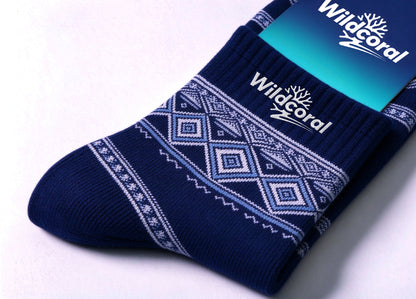 Wildcoral Men's Winter Crew Socks, Nordic Geometric Diamond Pattern Thick Warm Knit Casual Mid Calf Socks