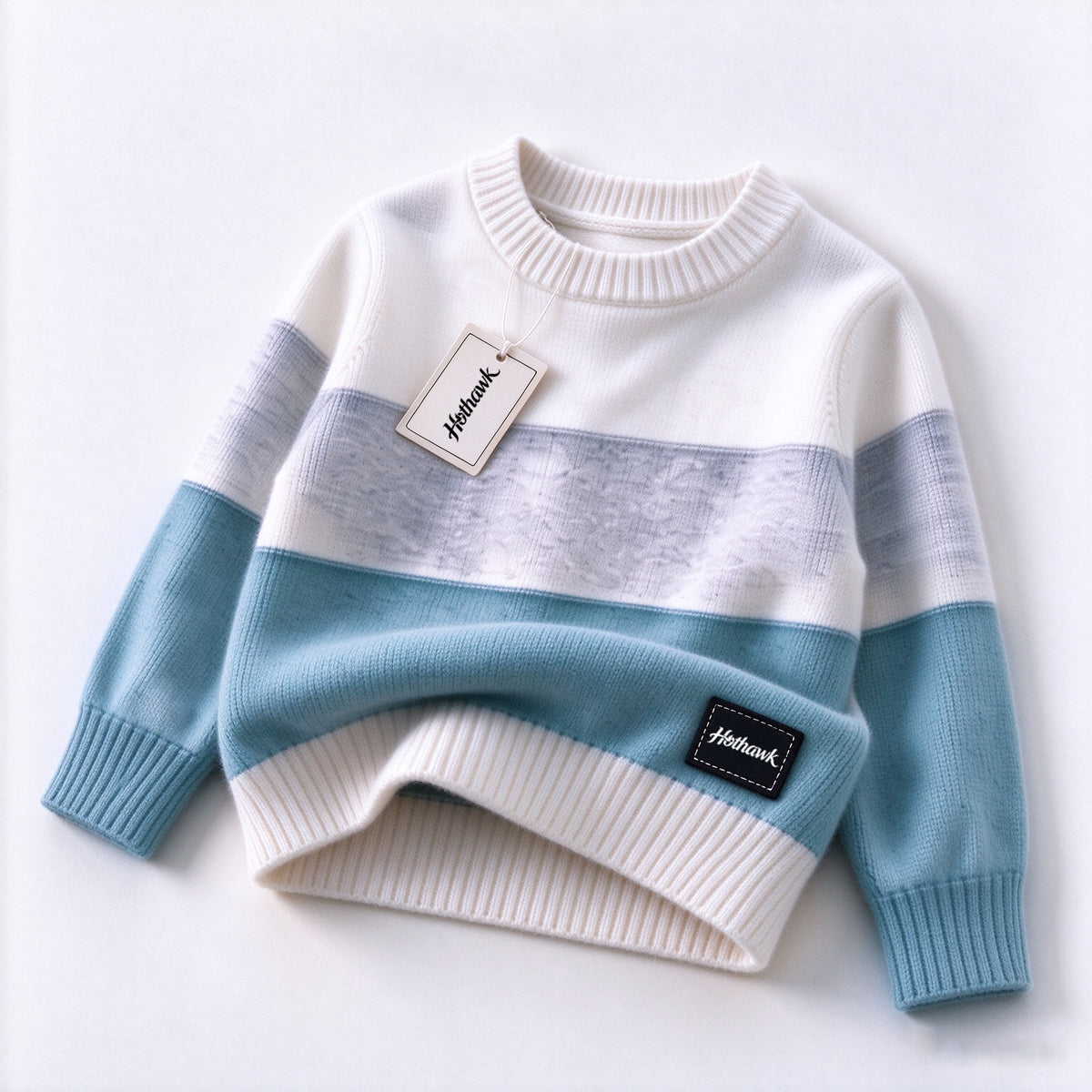 Hothawk Kids Crew Neck Sweater, Color Block Striped Long Sleeve Knit Pullover, Soft Warm Casual Sweater for Boys Girls