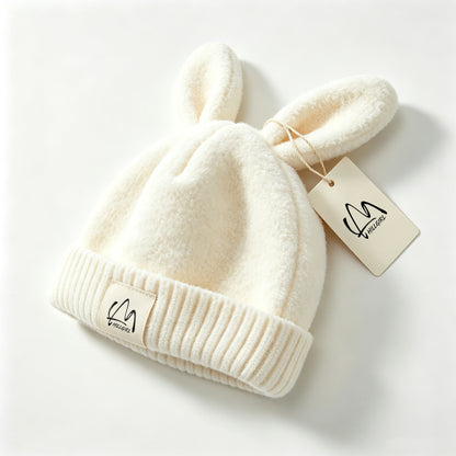 HILLGIRL Cute Bunny Ear Knit Beanie, Plush Warm Winter Hat, Soft Stretchy Skull Cap for Kids & Adults