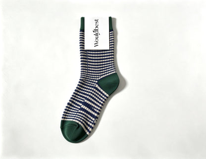 Wouldbest Women Striped Crew Socks, Retro Color Block Mid Calf Socks, Soft Breathable Casual Knit Socks for Daily Wear