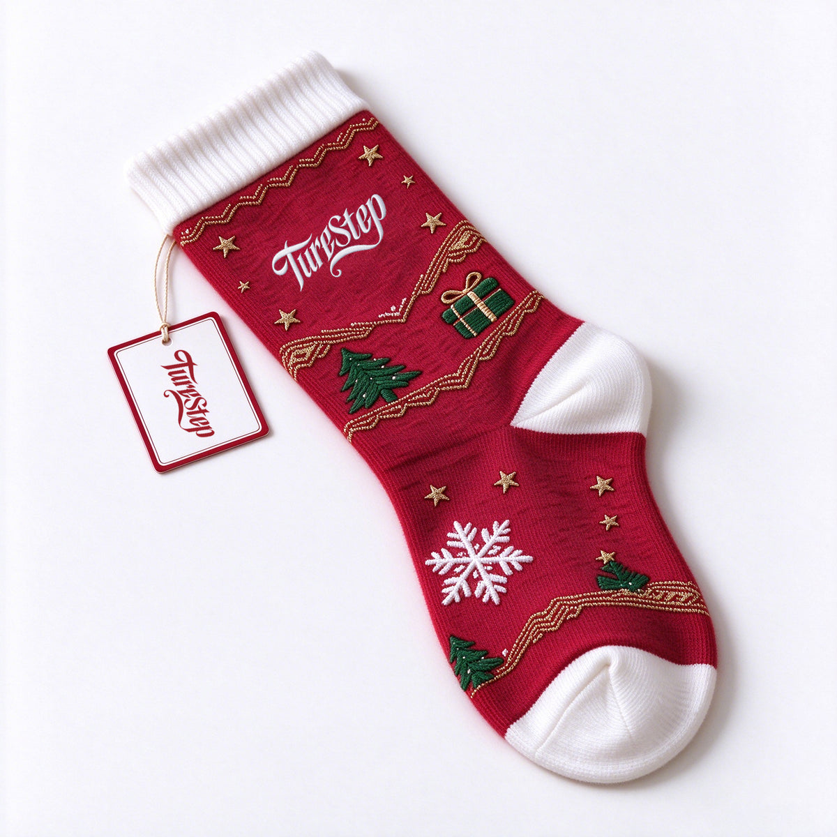TurStep Christmas Crew Socks for Women, Festive Red Holiday Socks with Embroidery Snowflake Christmas Tree Gift Box, Soft Cotton Winter Novelty Xmas Socks