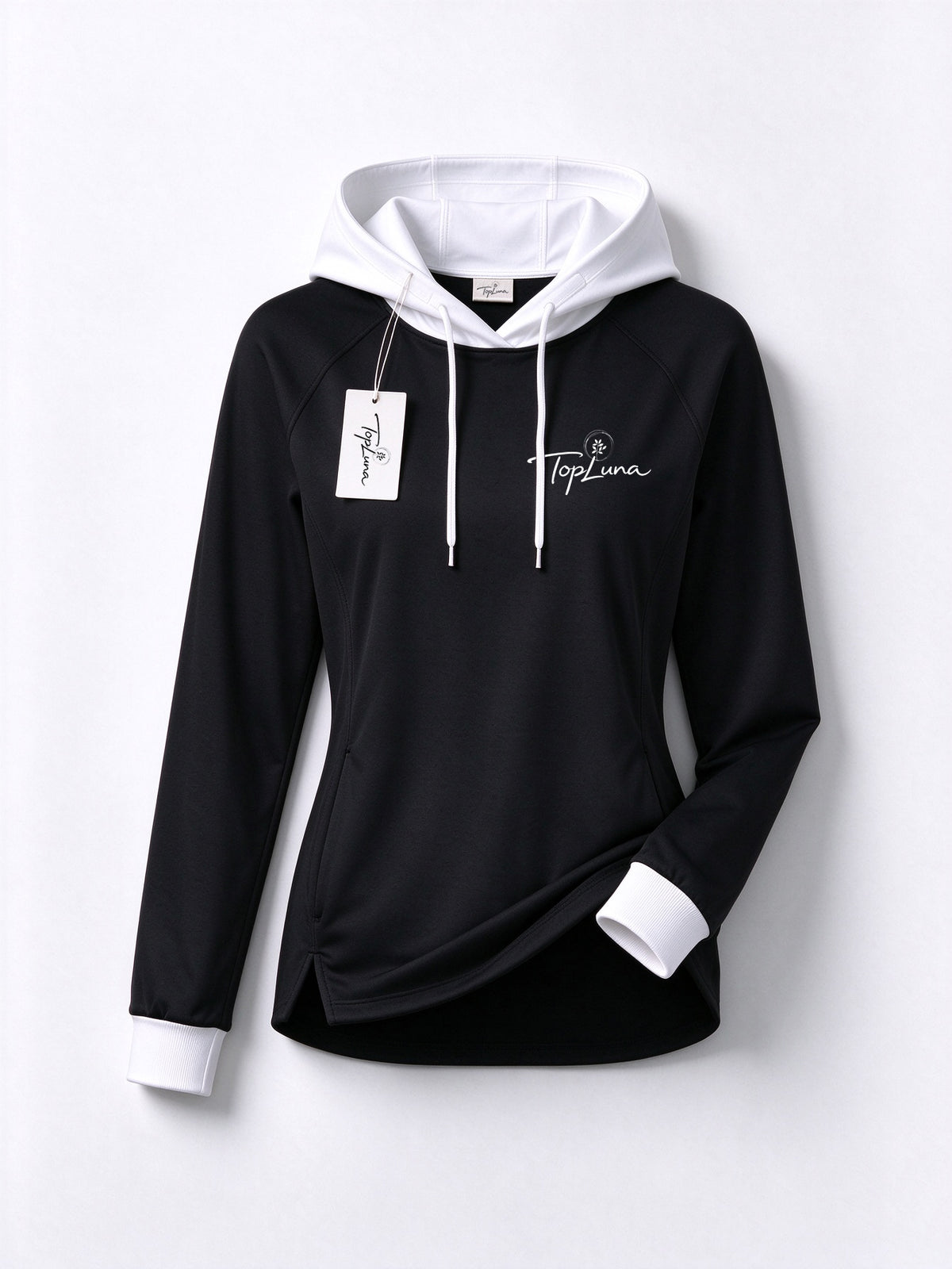 TopLuna Women Color Block Hoodie, Slim Fit Long Sleeve Pullover Hooded Sweatshirt, Black White Contrast Hoodie with Drawstring for Sports Casual Wear
