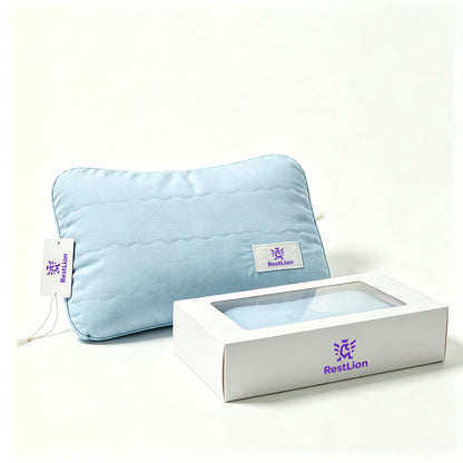 RestLion Travel Small Pillow, Portable Curved Neck Support Pillow, Compressible Packable Mini Pillow for Airplane Car Camping Office Napping