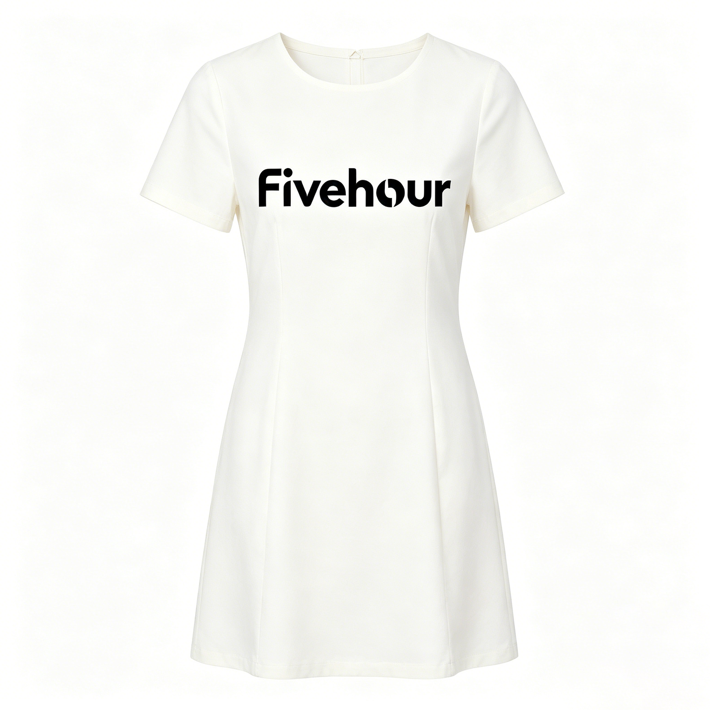 Fivehour Women’s Short Sleeve Crew Neck Mini Dress, Slim Fit A-Line Casual Mini Dress, Soft Wrinkle Resistant White Mini Dress for Daily Office Street Outfit