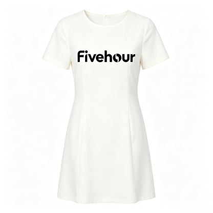 Fivehour Women’s Short Sleeve Crew Neck Mini Dress, Slim Fit A-Line Casual Mini Dress, Soft Wrinkle Resistant White Mini Dress for Daily Office Street Outfit