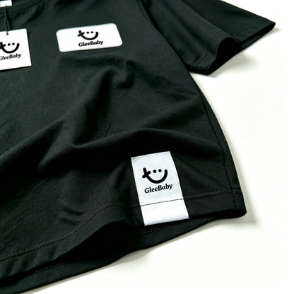 GleeBaby Smile Patch Short Sleeve T-Shirt, Unisex Crew Neck Casual Tee, Soft Breathable Basic Black Top