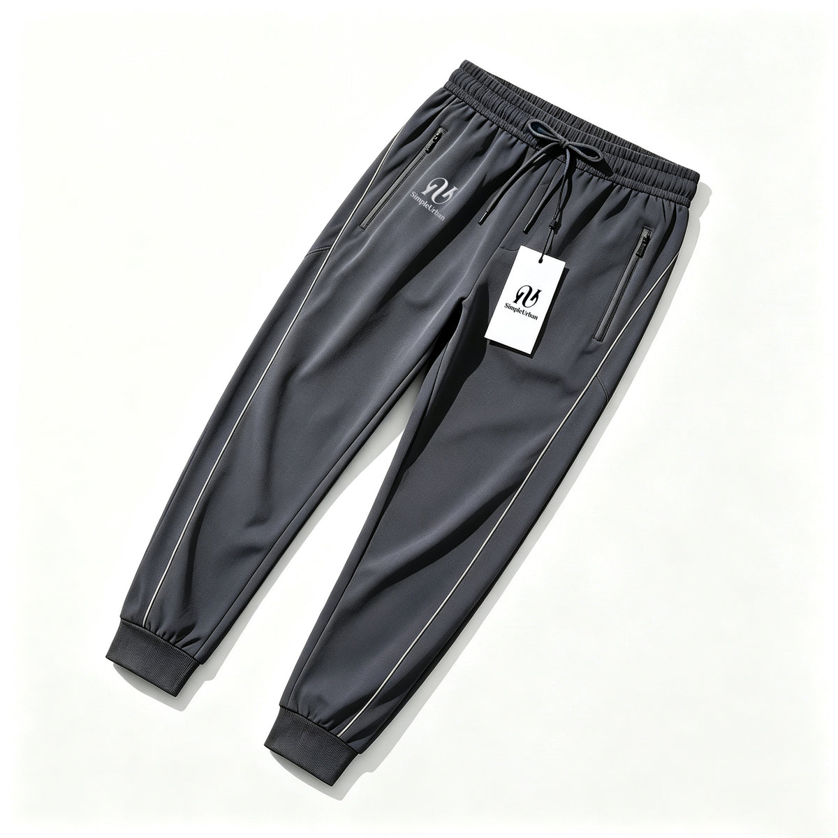 SimpleUrban Men's Quick Dry Jogger Pants, Elastic Drawstring Tapered Sweatpants with Reflective Side Strip & Zipper Pockets for Outdoor Sports Casual Wear