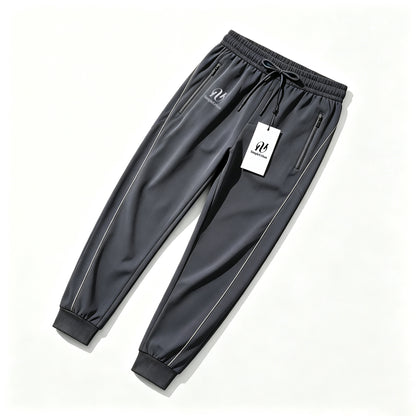 SimpleUrban Men's Quick Dry Jogger Pants, Elastic Drawstring Tapered Sweatpants with Reflective Side Strip & Zipper Pockets for Outdoor Sports Casual Wear