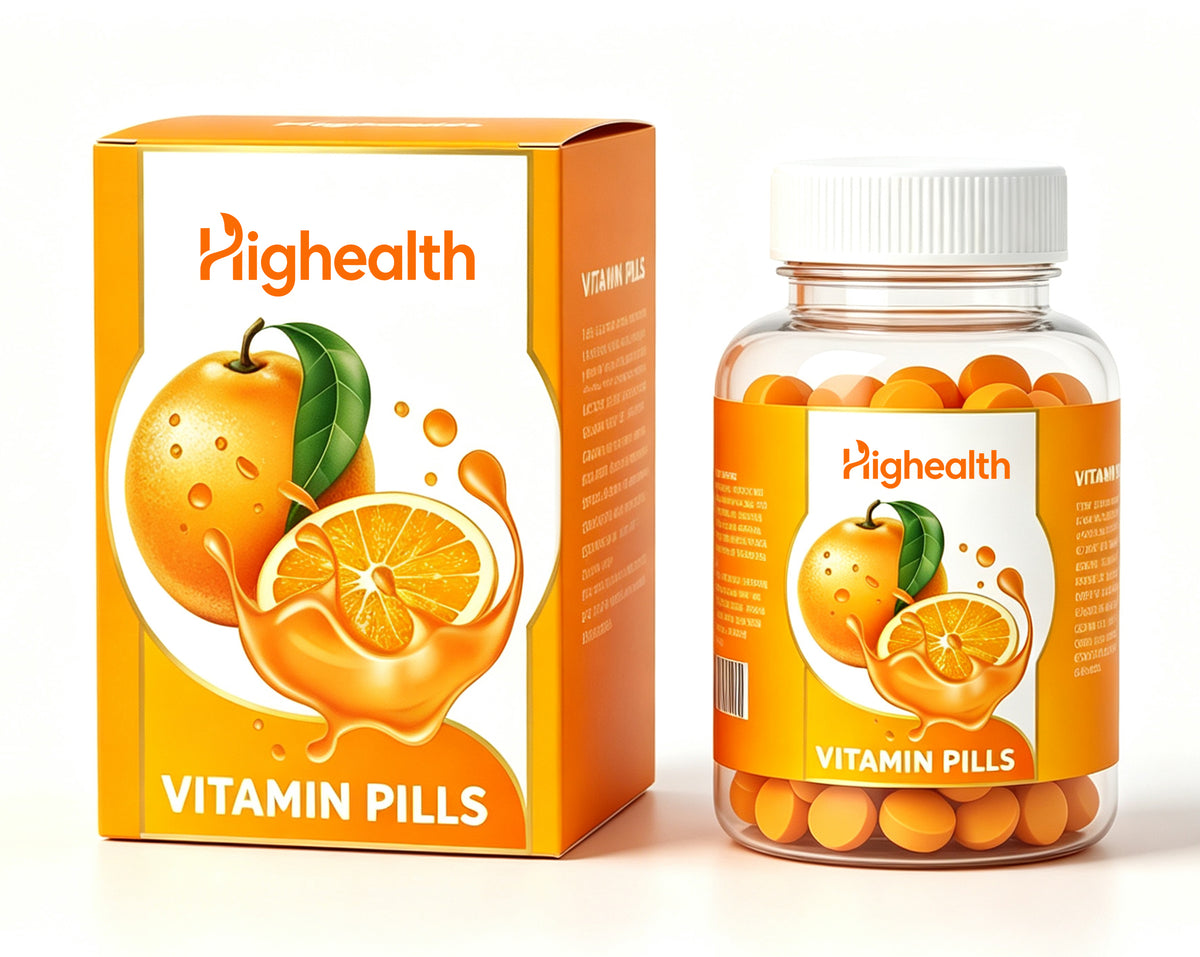 Highealth Vitamin C Pills, Orange Flavor Daily Dietary Supplement, Antioxidant Support Vitamin Tablets for Adults