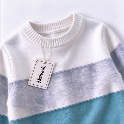 Hothawk Kids Crew Neck Sweater, Color Block Striped Long Sleeve Knit Pullover, Soft Warm Casual Sweater for Boys Girls