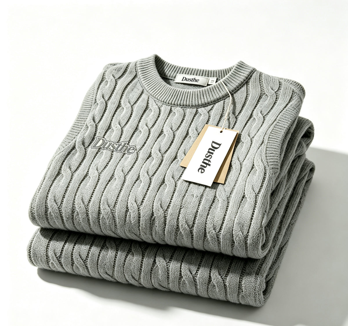 Dusthe Men's Crew Neck Cable Knit Sweater, Vintage Thick Pullover, Loose Fit Long Sleeve Warm Top for Fall Winter