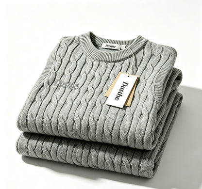 Dusthe Men's Crew Neck Cable Knit Sweater, Vintage Thick Pullover, Loose Fit Long Sleeve Warm Top for Fall Winter