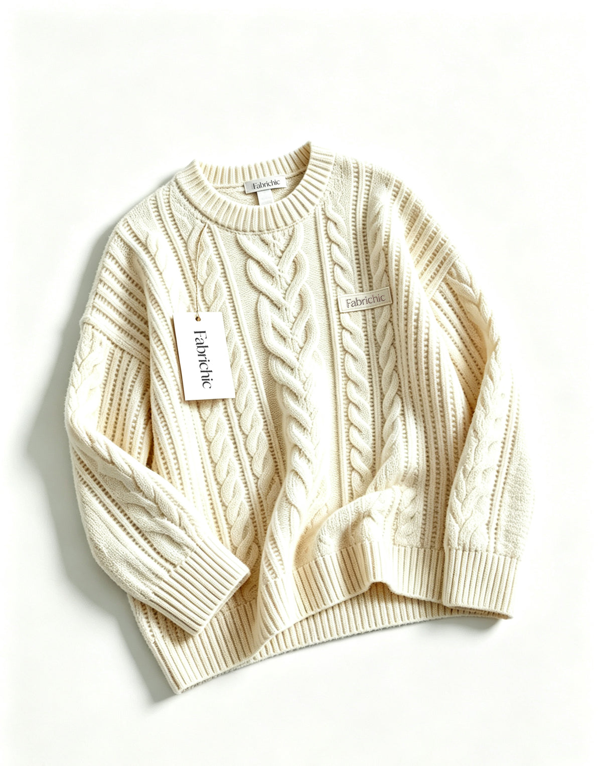 Fabrichic Cable Knit Crew Neck Sweater, Loose Long Sleeve Pullover Jumper, Soft Warm Casual Knitted Sweater for Women Fall Winter Daily Wear