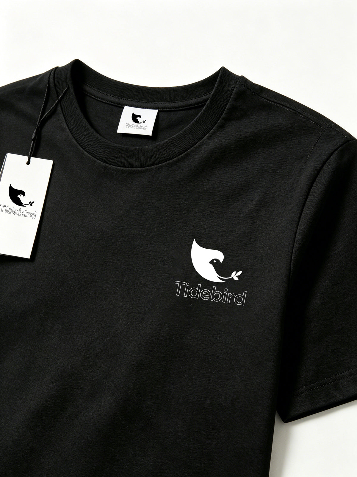 Tidebird Men's Short Sleeve T-Shirt, Classic Crew Neck Cotton Tee, Minimalist Bird Logo Print Casual Basic Tops for Daily Wear