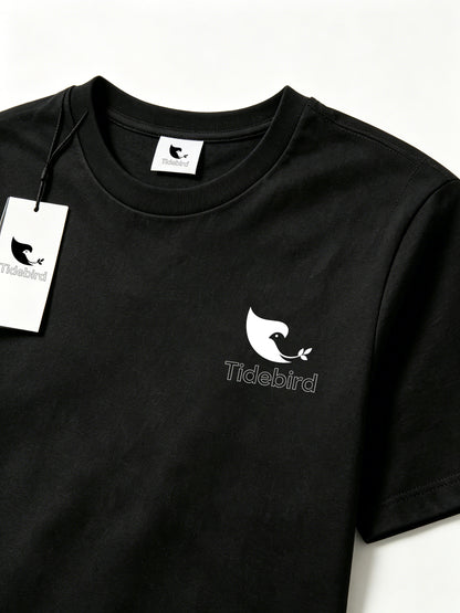 Tidebird Men's Short Sleeve T-Shirt, Classic Crew Neck Cotton Tee, Minimalist Bird Logo Print Casual Basic Tops for Daily Wear
