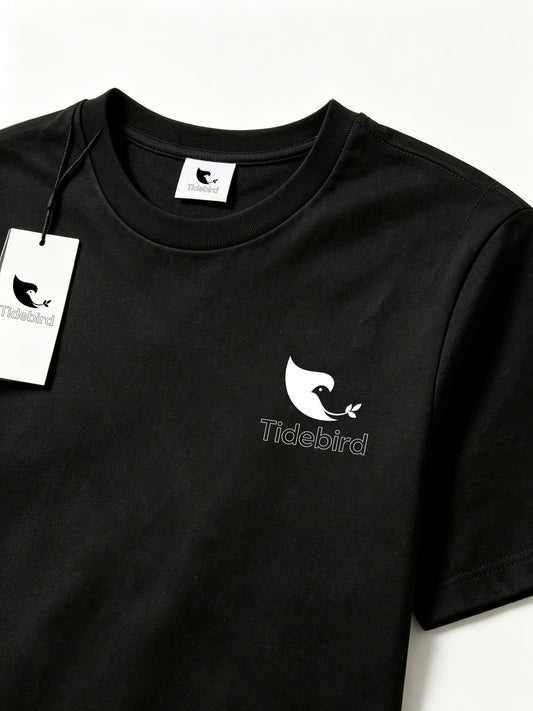 Tidebird Men's Short Sleeve T-Shirt, Classic Crew Neck Cotton Tee, Minimalist Bird Logo Print Casual Basic Tops for Daily Wear