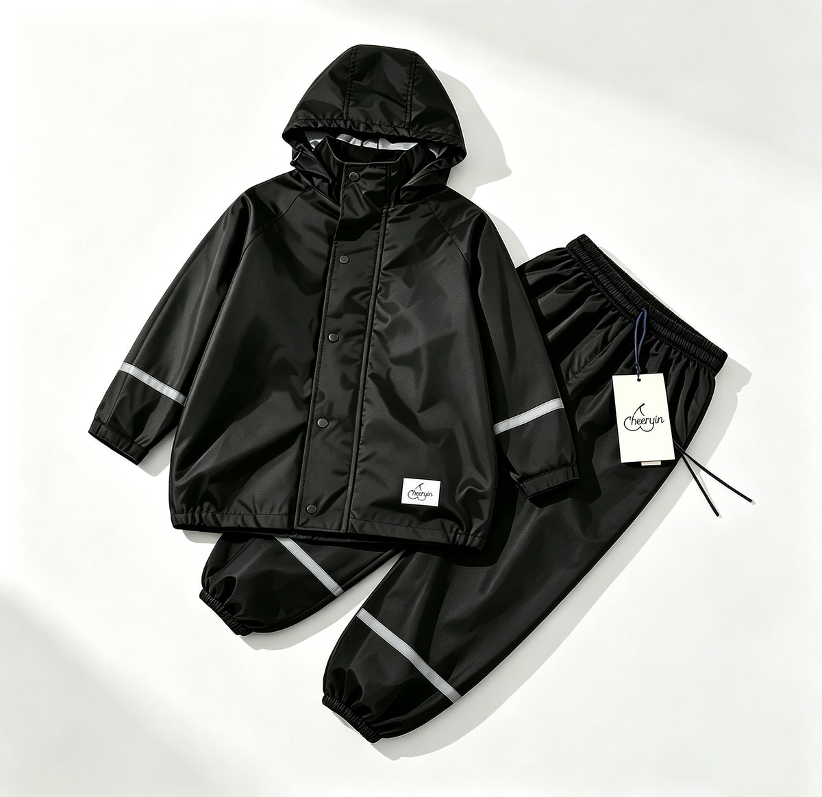 Cheeryin Kids Rain Suit, Hooded Rain Jacket and Rain Pants Set, Waterproof Reflective Strip Rainwear for Boys Girls Outdoor Rainy Day