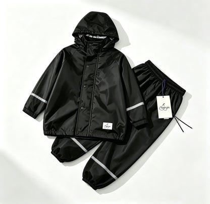Cheeryin Kids Rain Suit, Hooded Rain Jacket and Rain Pants Set, Waterproof Reflective Strip Rainwear for Boys Girls Outdoor Rainy Day