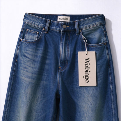 Wobingo Women Wide Leg Jeans, High Waist Loose Denim Pants, Vintage Washed Casual Baggy Denim Trousers with Pockets