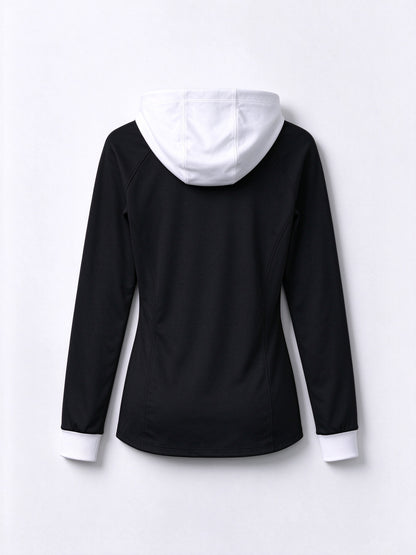 TopLuna Women Color Block Hoodie, Slim Fit Long Sleeve Pullover Hooded Sweatshirt, Black White Contrast Hoodie with Drawstring for Sports Casual Wear