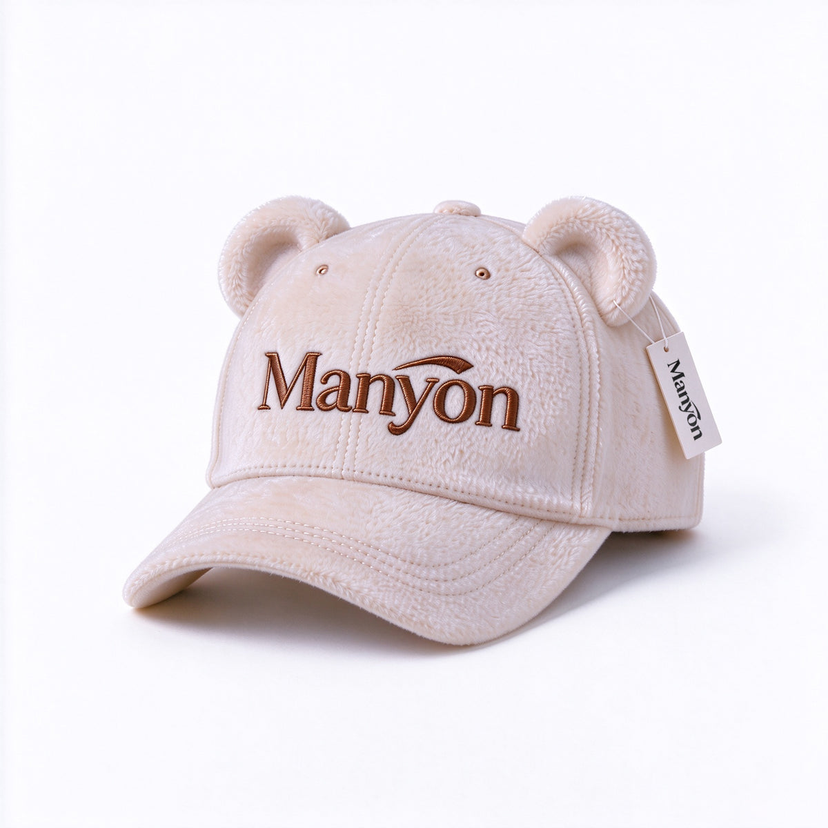 Manyon Cute Bear Ears Plush Baseball Hats, Fuzzy Warm Adjustable Curved Brim Hats, Casual Fashion Winter Outdoor Sport Hats for Women Girls