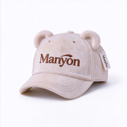 Manyon Cute Bear Ears Plush Baseball Hats, Fuzzy Warm Adjustable Curved Brim Hats, Casual Fashion Winter Outdoor Sport Hats for Women Girls