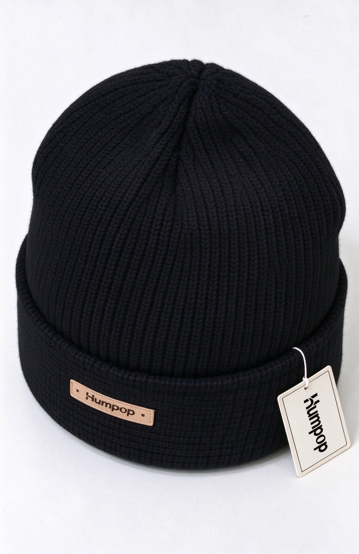 Humpop Knit Beanie Hats for Men Women, Cuffed Winter Skull Hats, Soft Stretchy Warm Cuffed Hats with Leather Patch Logo