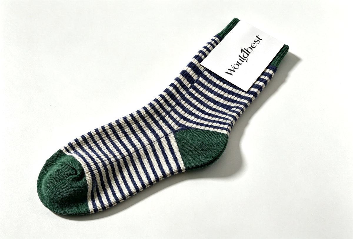 Wouldbest Women Striped Crew Socks, Retro Color Block Mid Calf Socks, Soft Breathable Casual Knit Socks for Daily Wear