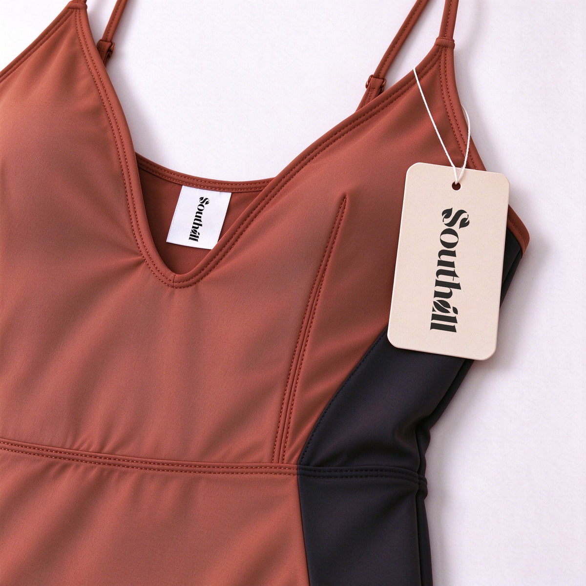 Southhill Women One Piece Swimsuit, V Neck Color Block Bathing Suit, Adjustable Spaghetti Straps Tummy Control Swimwear for Beach Pool