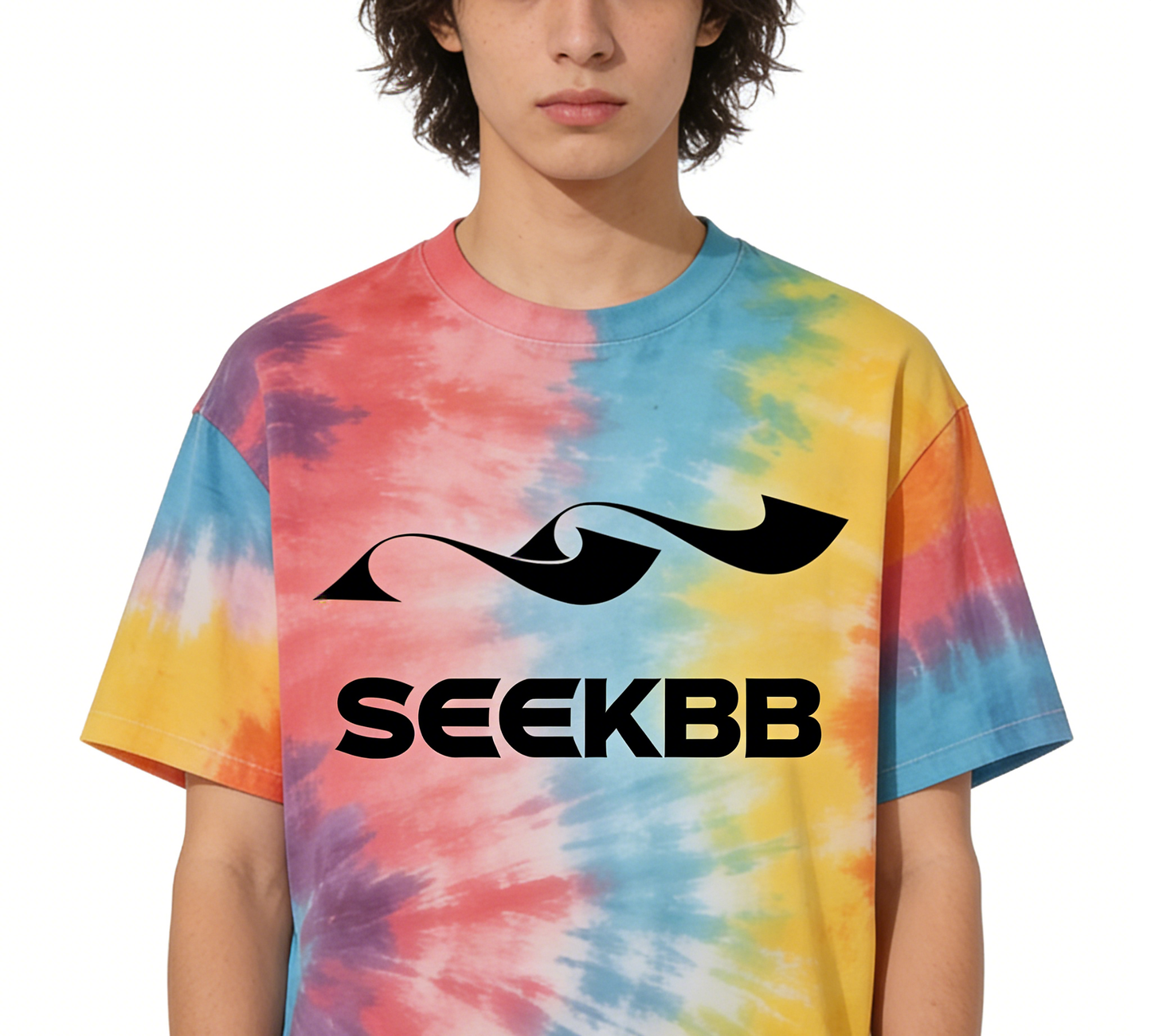 【SEEKBB Rainbow Tie-Dye Logo T-Shirt】—— Bold & Vibrant Streetwear Essential