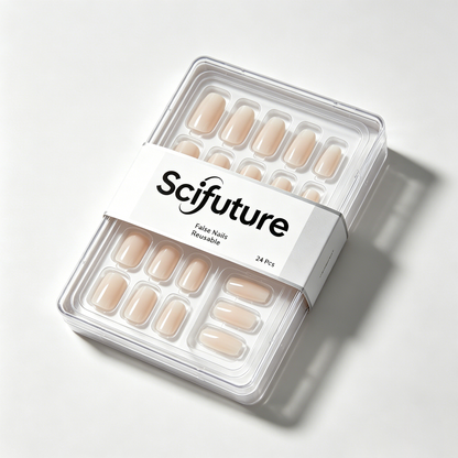 Scifuture Nude Glossy Press On Nails, 24Pcs Reusable Medium Oval False Nails, Natural Neutral Fake Nails for Daily Office Wedding Manicure