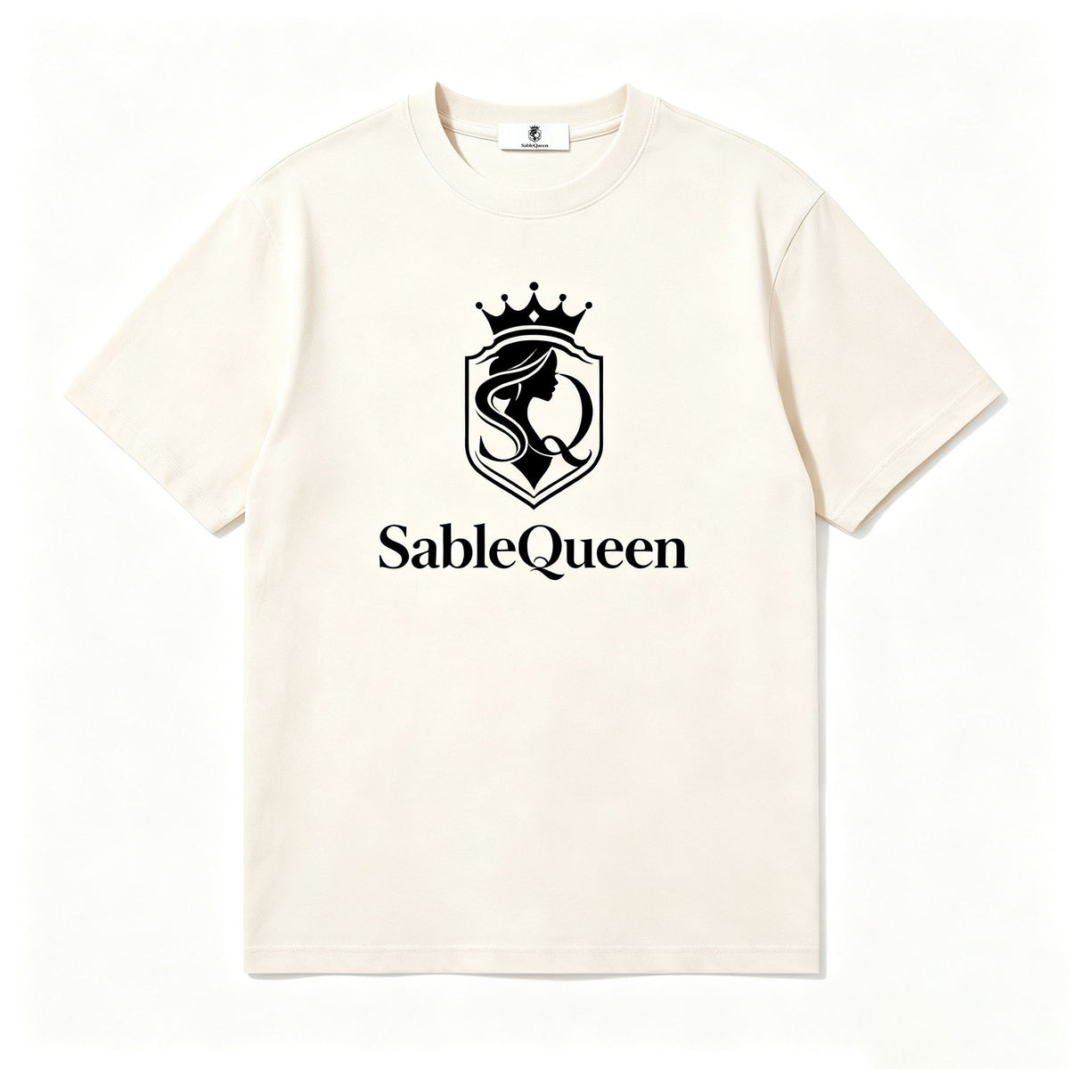 SableQueen Elegant Crown Crew Neck T‑Shirt, Soft Cotton Casual Short Sleeve Tops for Women