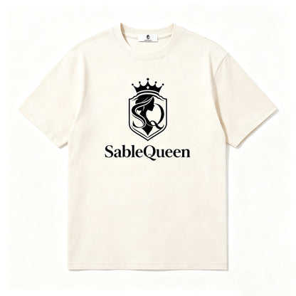 SableQueen Elegant Crown Crew Neck T‑Shirt, Soft Cotton Casual Short Sleeve Tops for Women