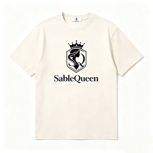 SableQueen Elegant Crown Crew Neck T‑Shirt, Soft Cotton Casual Short Sleeve Tops for Women