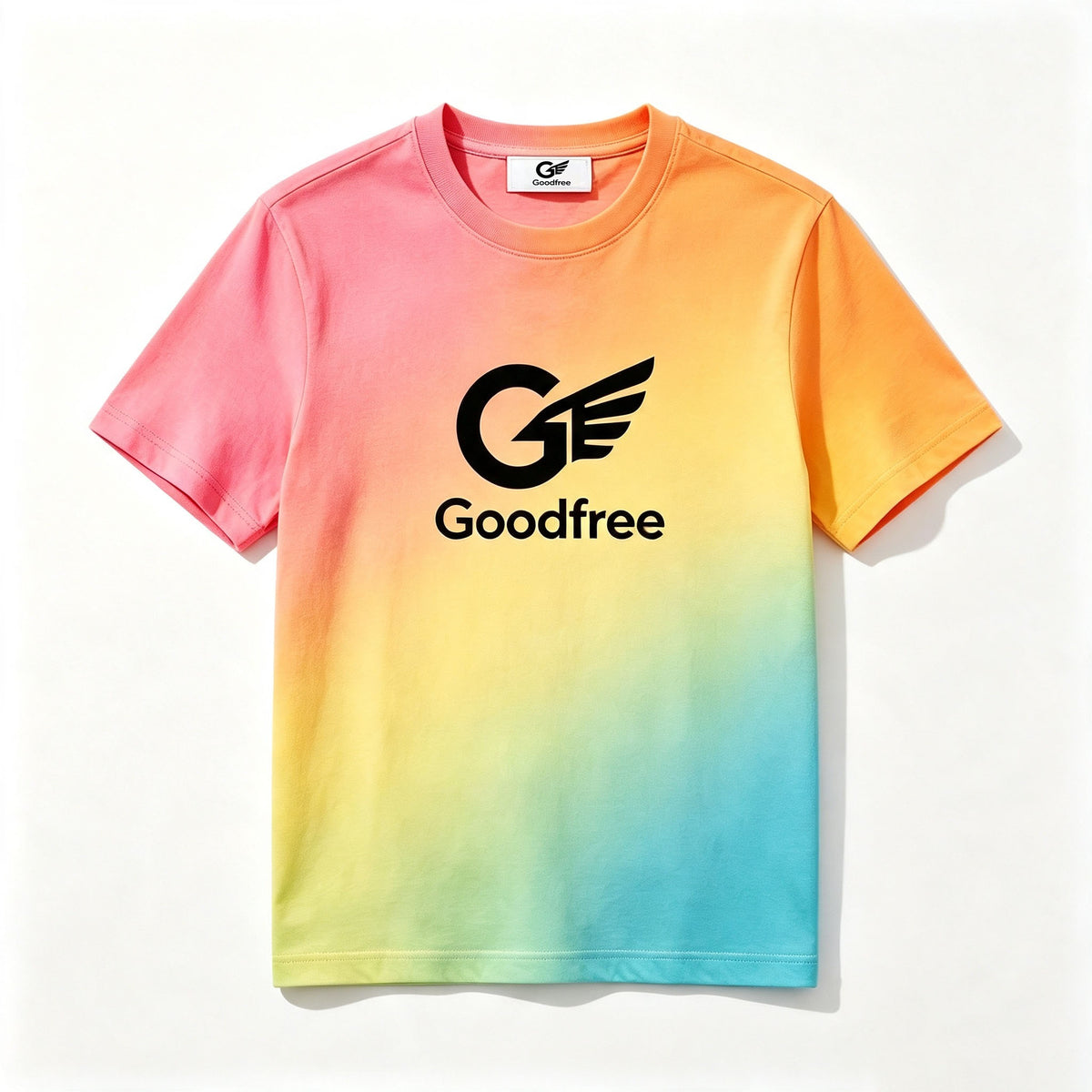 Goodfree Gradient Rainbow Crew‑Neck Short Sleeve T‑Shirt, Vibrant Ombre Casual Cotton Tee Unisex Summer Tops for Men Women