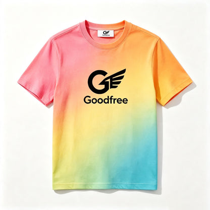Goodfree Gradient Rainbow Crew‑Neck Short Sleeve T‑Shirt, Vibrant Ombre Casual Cotton Tee Unisex Summer Tops for Men Women