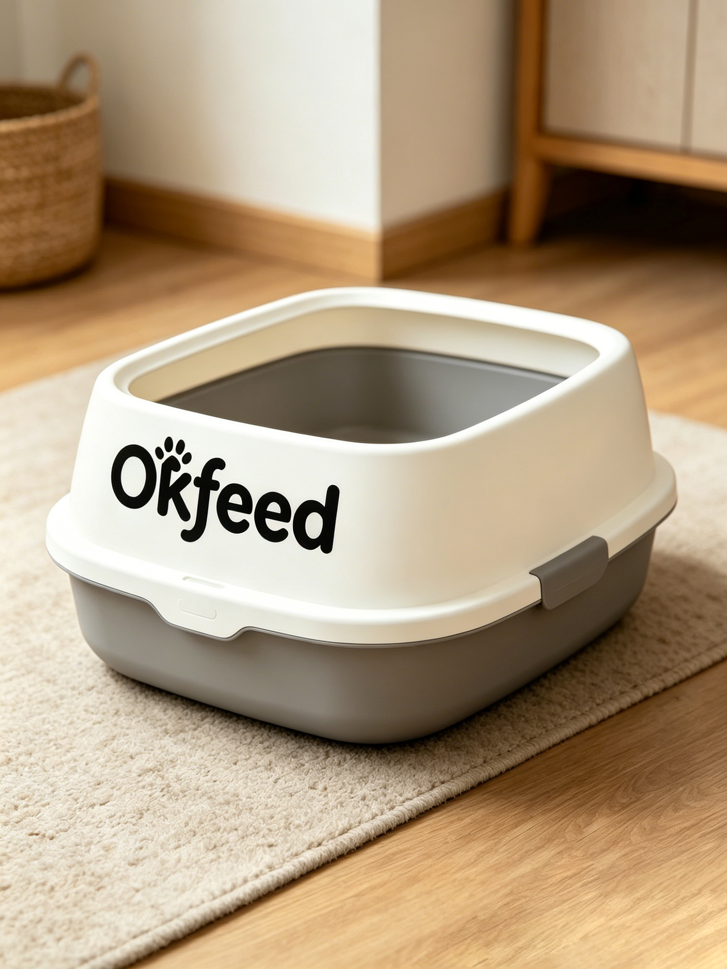 【Okfeed Semi-Open Cat Litter Box】—— Your Cat’s Clean & Stylish Toilet Solution