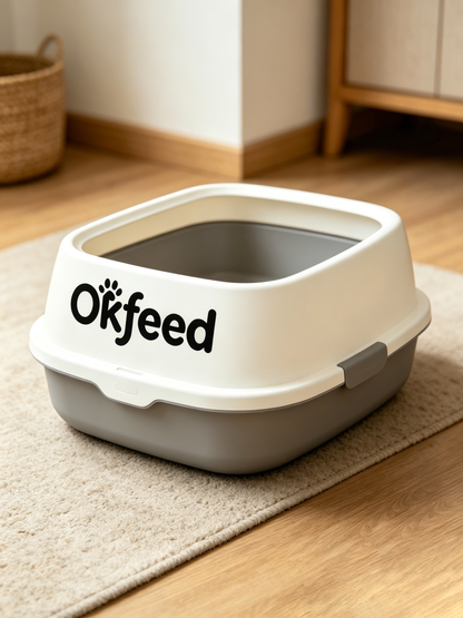 【Okfeed Semi-Open Cat Litter Box】—— Your Cat’s Clean & Stylish Toilet Solution