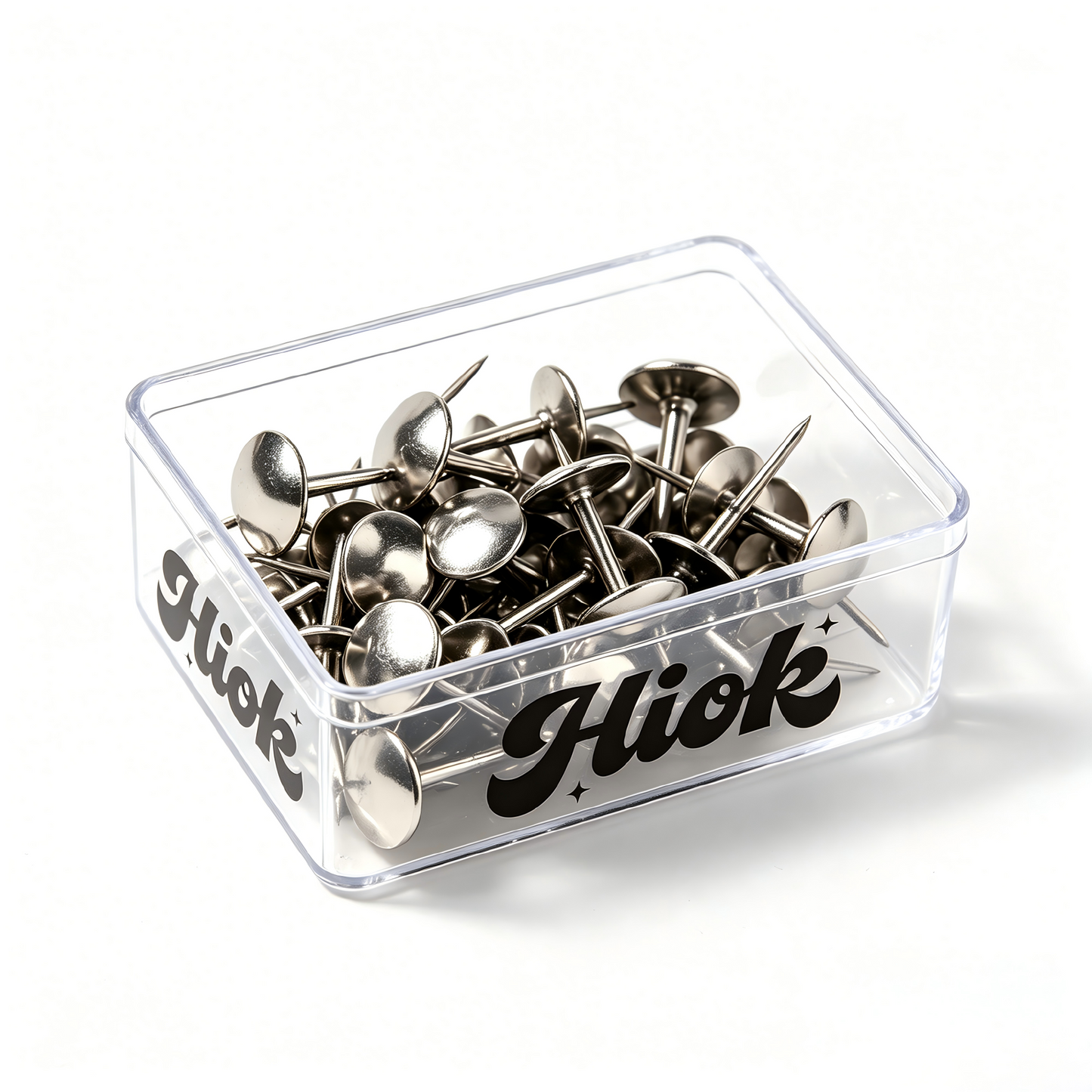Hiok Silver Metal Drawing Pins, Heavy-Duty Thumbtacks for Bulletin Boards, Cork Boards, Maps & Office Use, Pack in Clear Storage Box