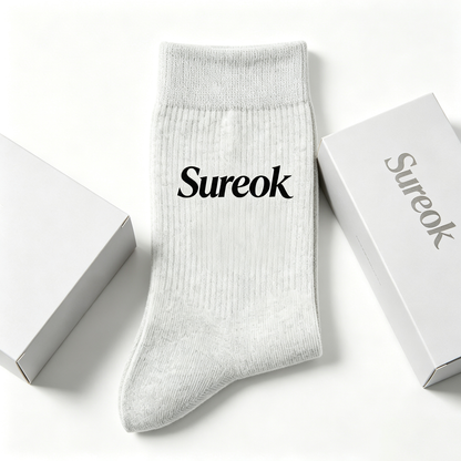 Sureok Men’s Light Heather Gray Ribbed Crew Socks, Soft Breathable Cotton Mid Calf Socks, Stretch Non Slip Casual Athletic Daily Work Socks Gift Box Set