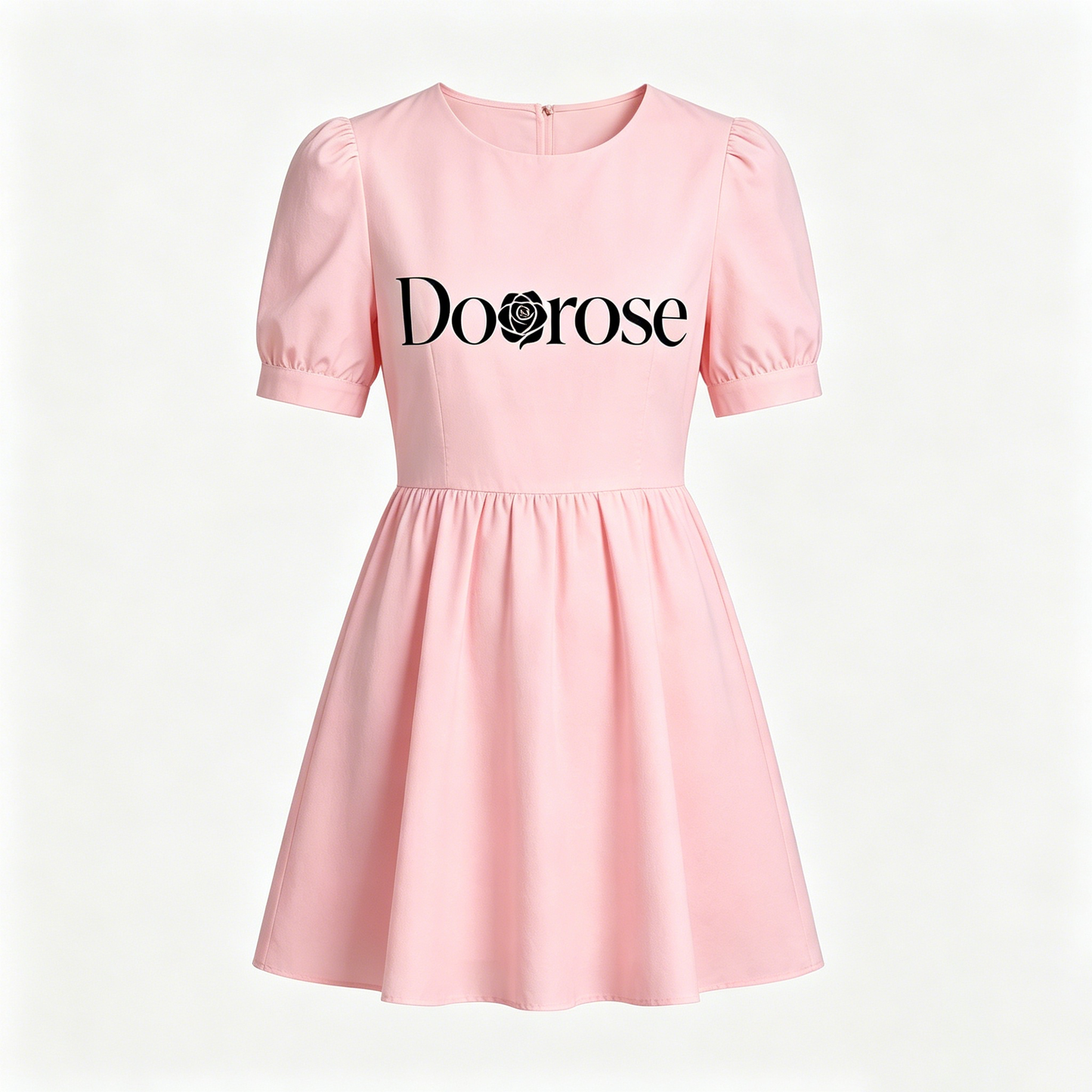 【Doorose Pink Puff-Sleeve Dress】—— Elegant & Versatile Daily Wear